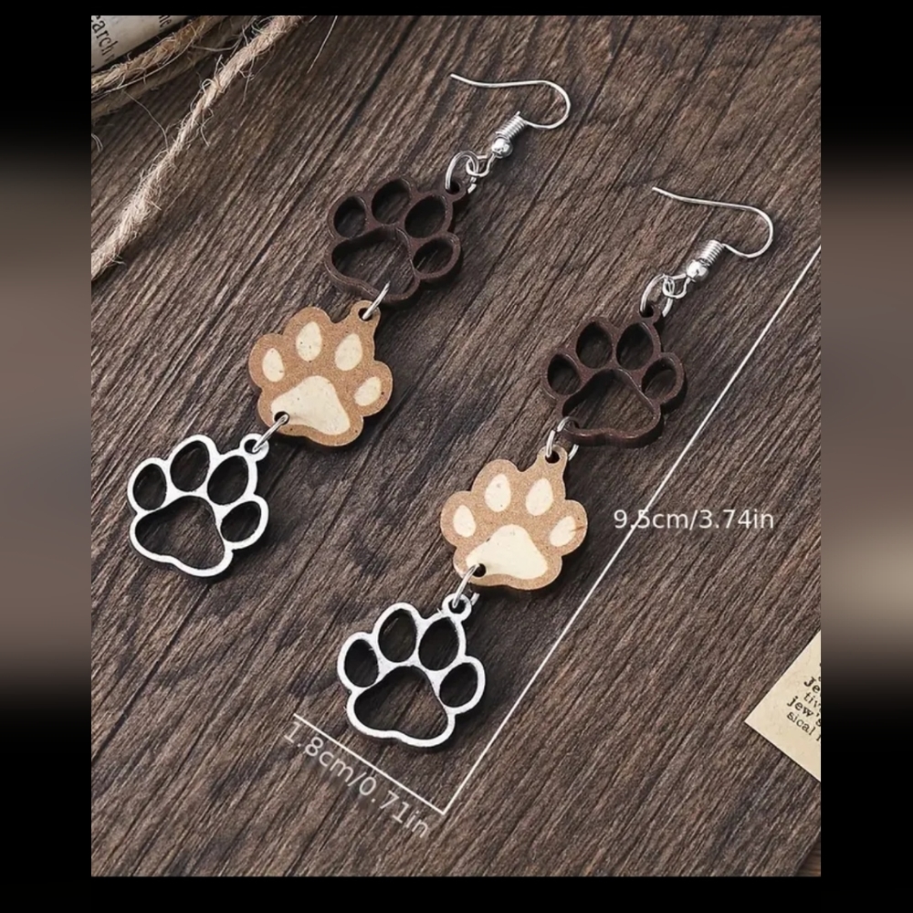 Womans dog paws dangle earrings